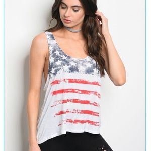 NEW White American Flag Print Sleeveless Tank Top